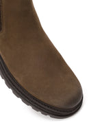 Male Beige Thick-Soled Nubuck Leather Chelsea Boots | Derimod