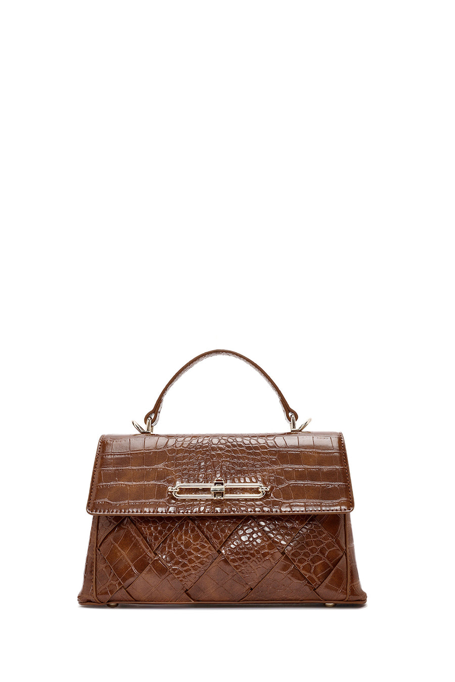 Women's Brown Long Strap Crocodile Patterned Handbag
