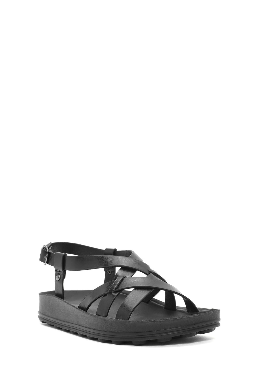 Women's Black Thick-Soled Metallic Sandals