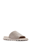 Women's Beige Stone Leather Slippers | Derimod