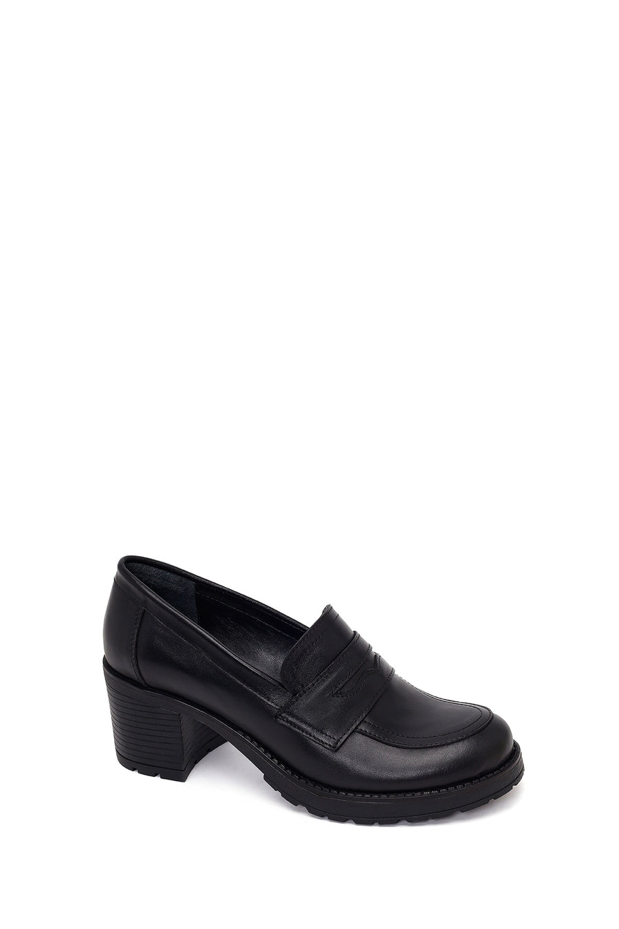 Woman Black Thick-Heeled Leather Loafer
