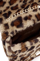 Women's Brown Leopard Pattern Long Chain Strap Plush Shoulder Bag | Derimod