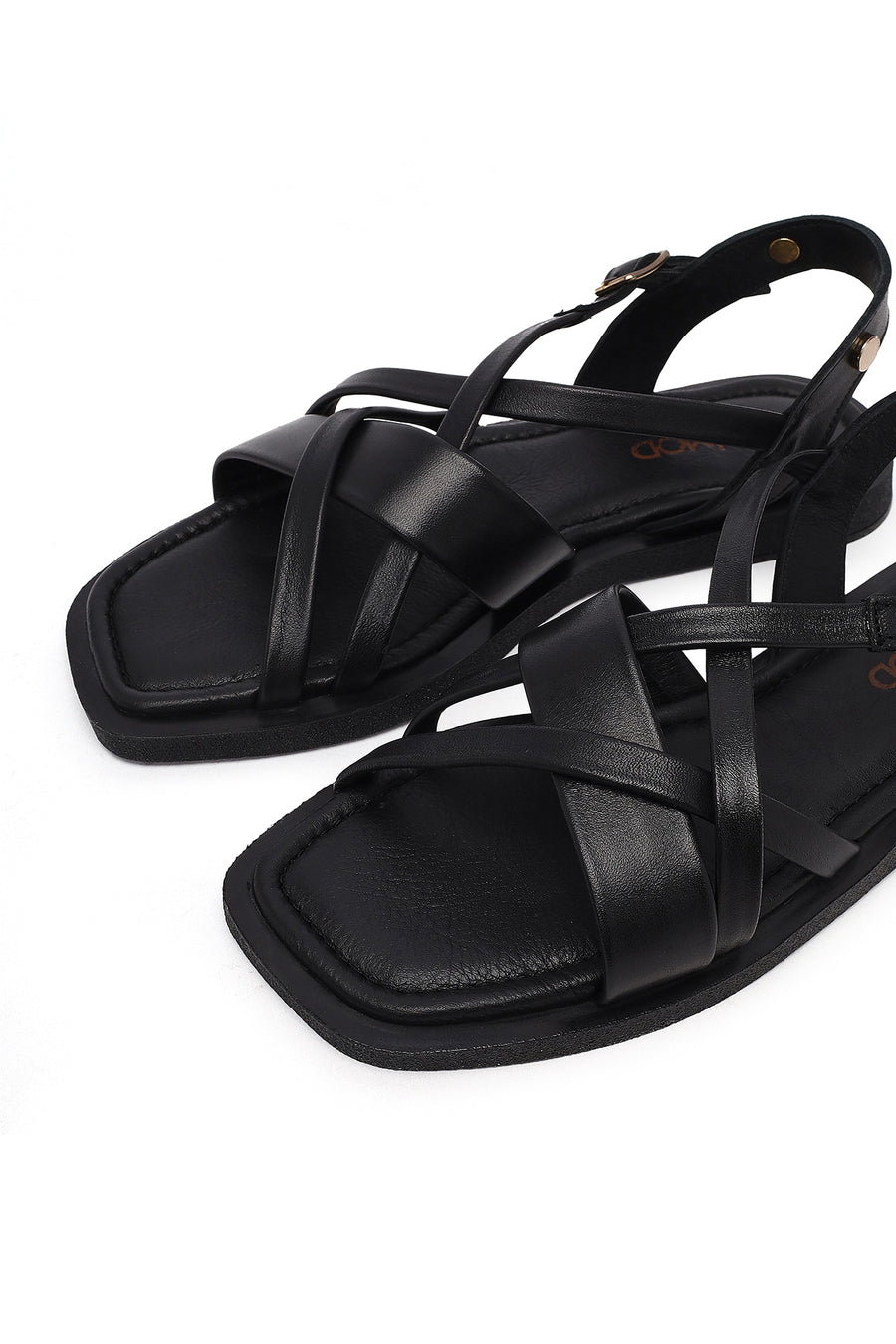Women's Black Buckled Leather Sandals