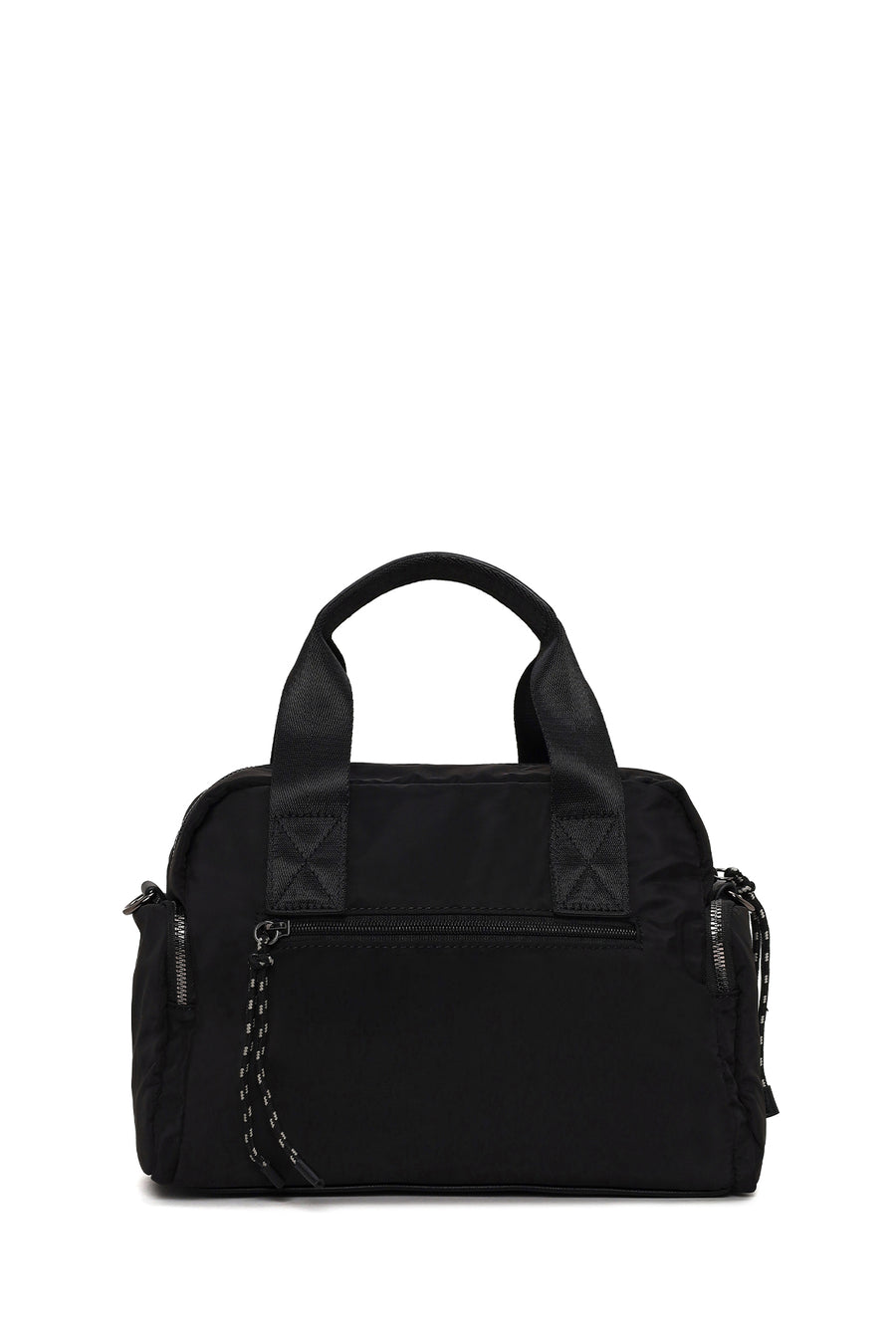 Woman Black Long-Strap Accessory-Detail Fabric Shoulder Bag