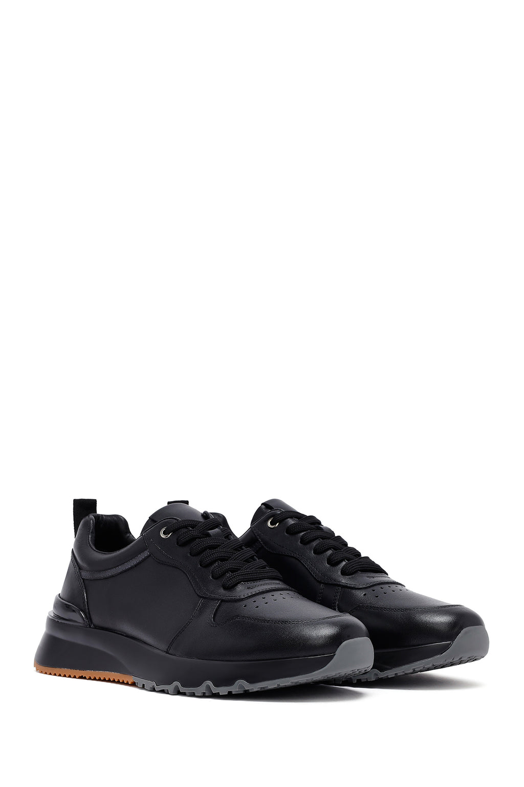 Erkek Siyah Bağcıklı Deri Casual Sneaker