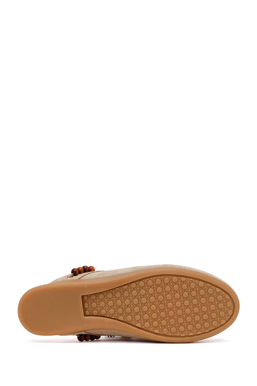 Woman Beige Tassel Suede Mule Slipper