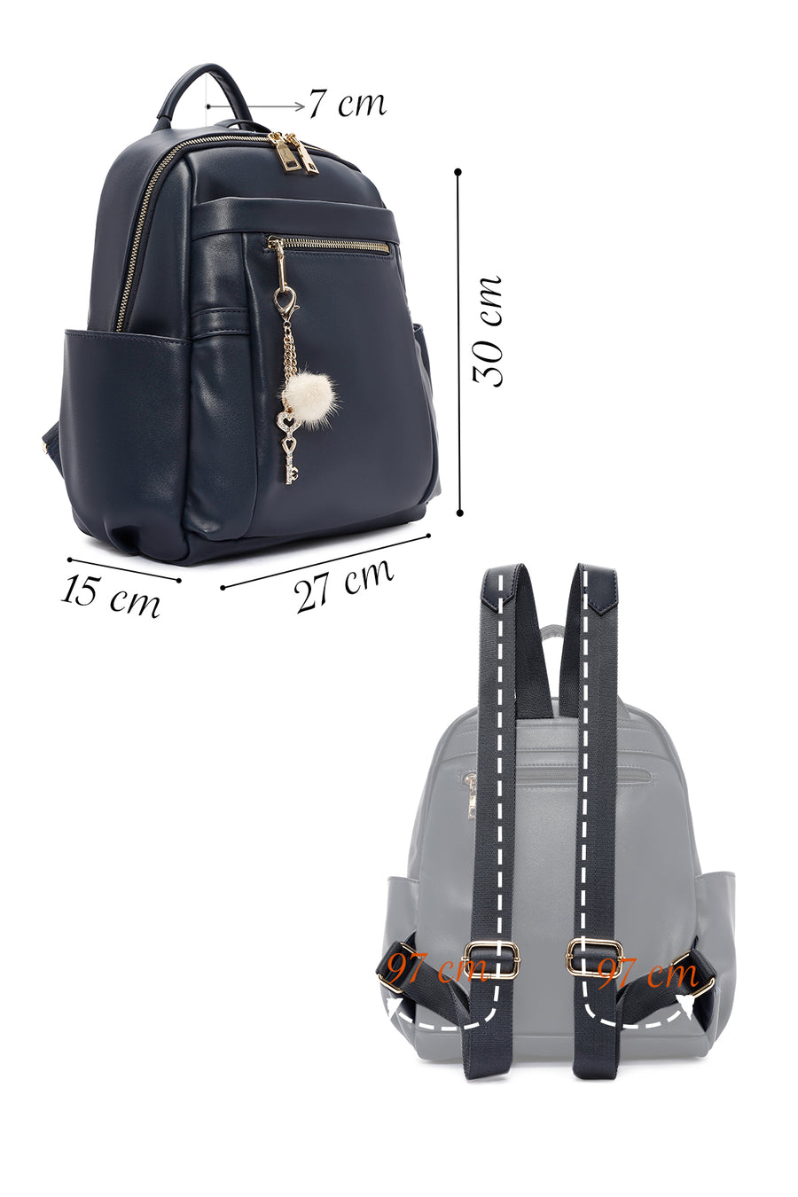Women's Navy Blue Accessory Detailed Backpack