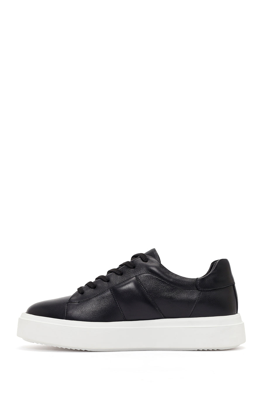 Men's Black Lace-up Thick-Sole Leather Sneaker