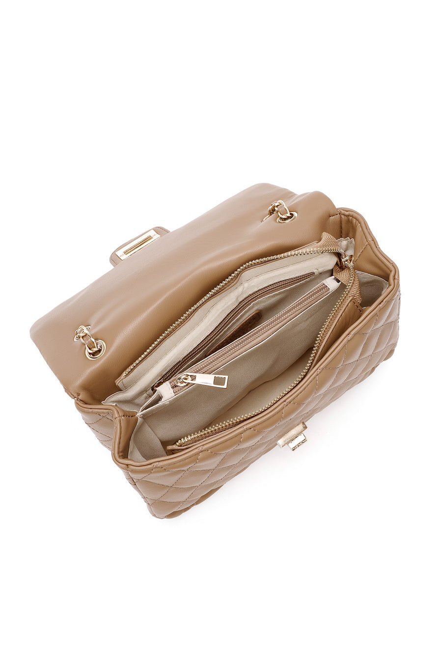 Women's Beige Long Strap Quilted Patterned Shoulder Bag
