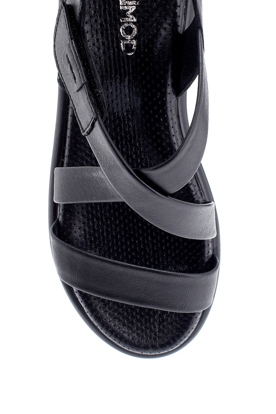 Women's Black Leather Flat Sandals