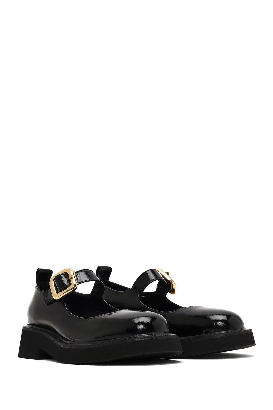 Woman Black Buckled Leather Shoes