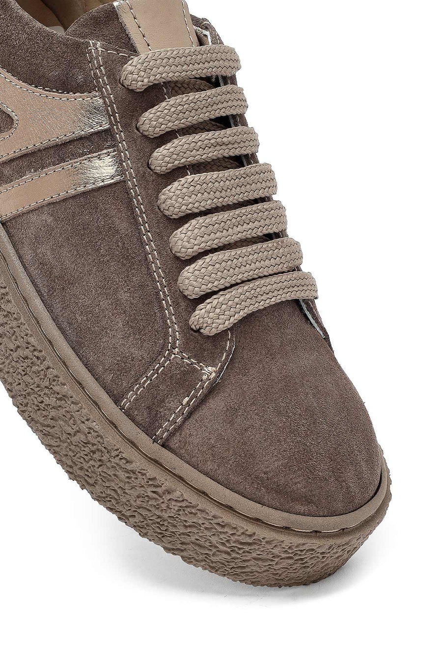 Woman Mink Lace-Up Suede Leather Sneaker