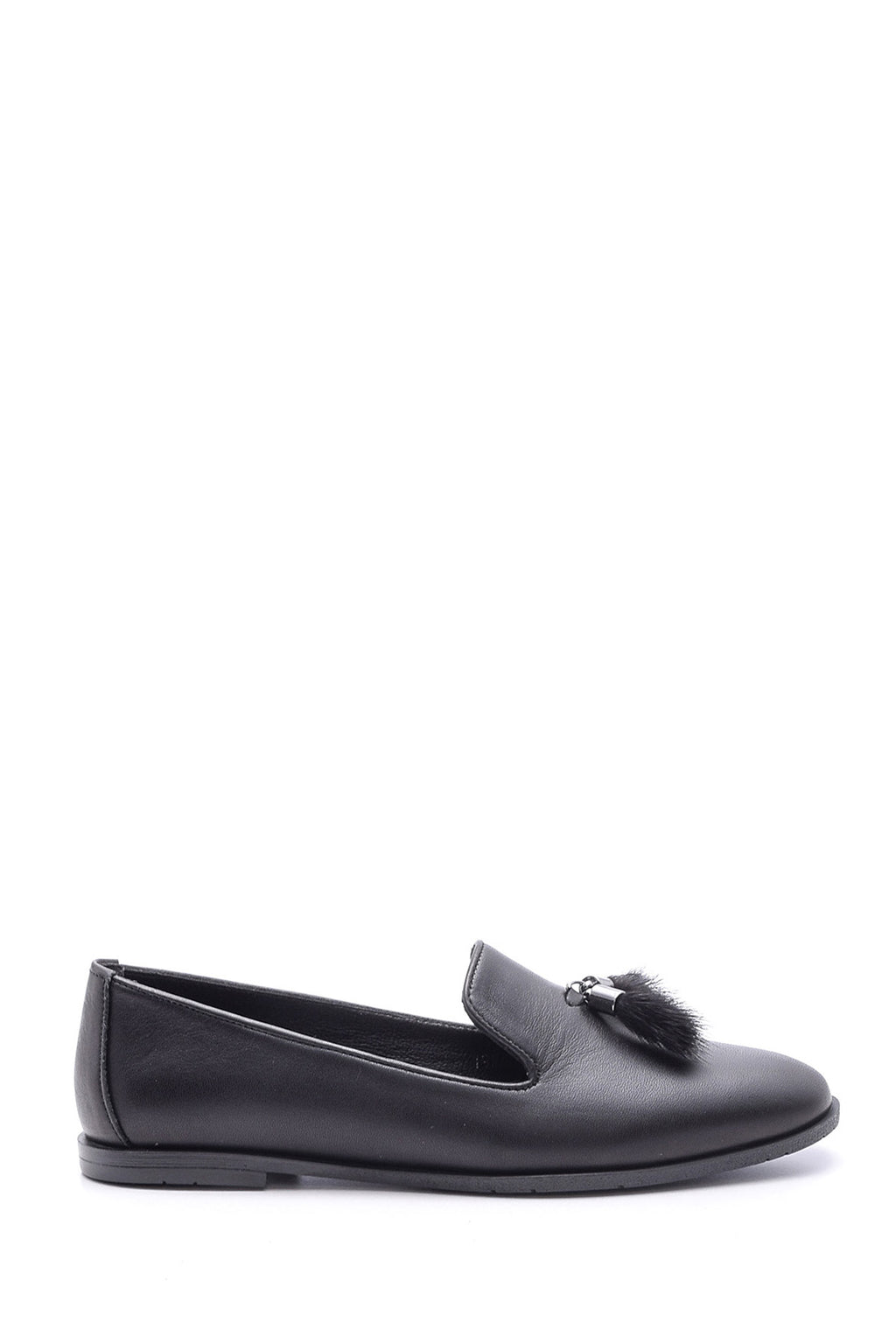 Kadın Tüy Detaylı Deri Loafer