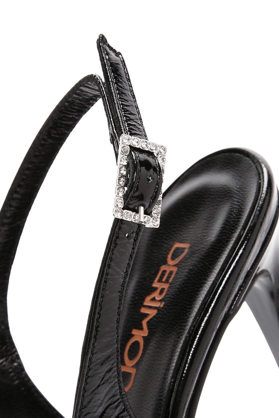 Women's Black Ankle Strap Open Back Thin Heeled Patent Leather Shoes