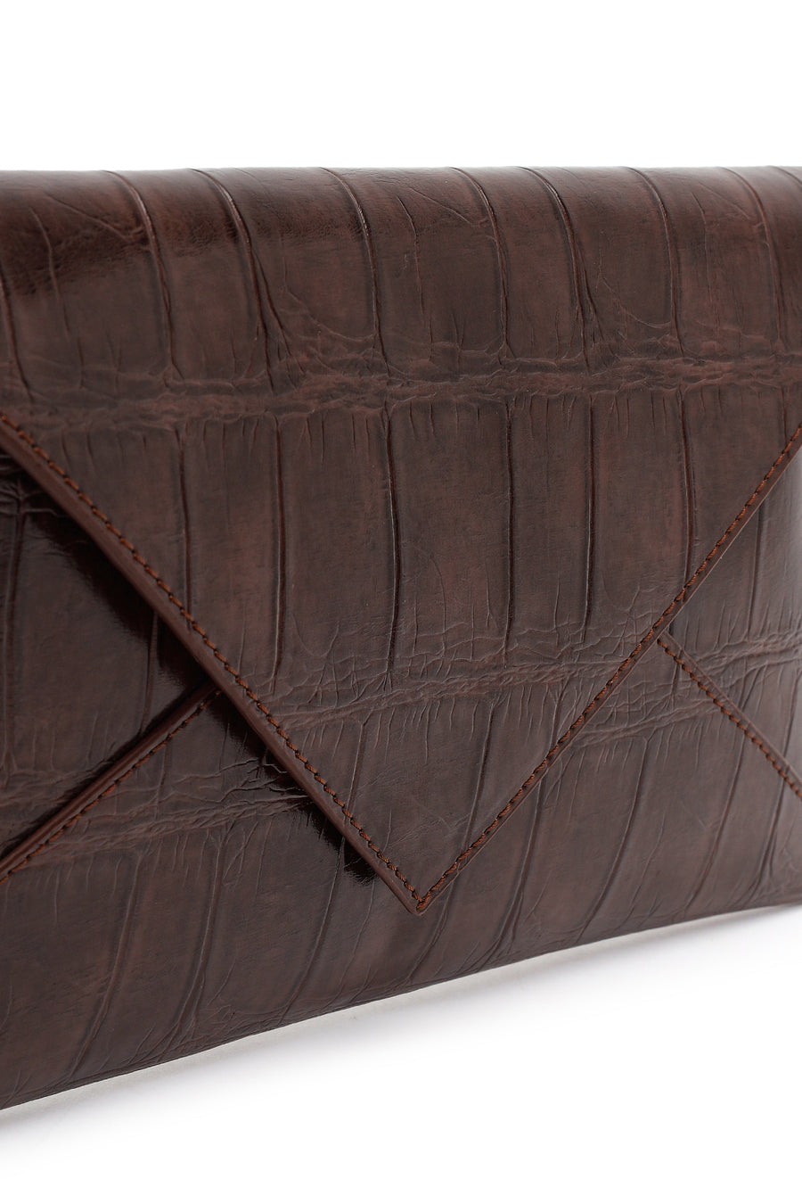 Woman Brown Croc-Pattern Clutch Bag