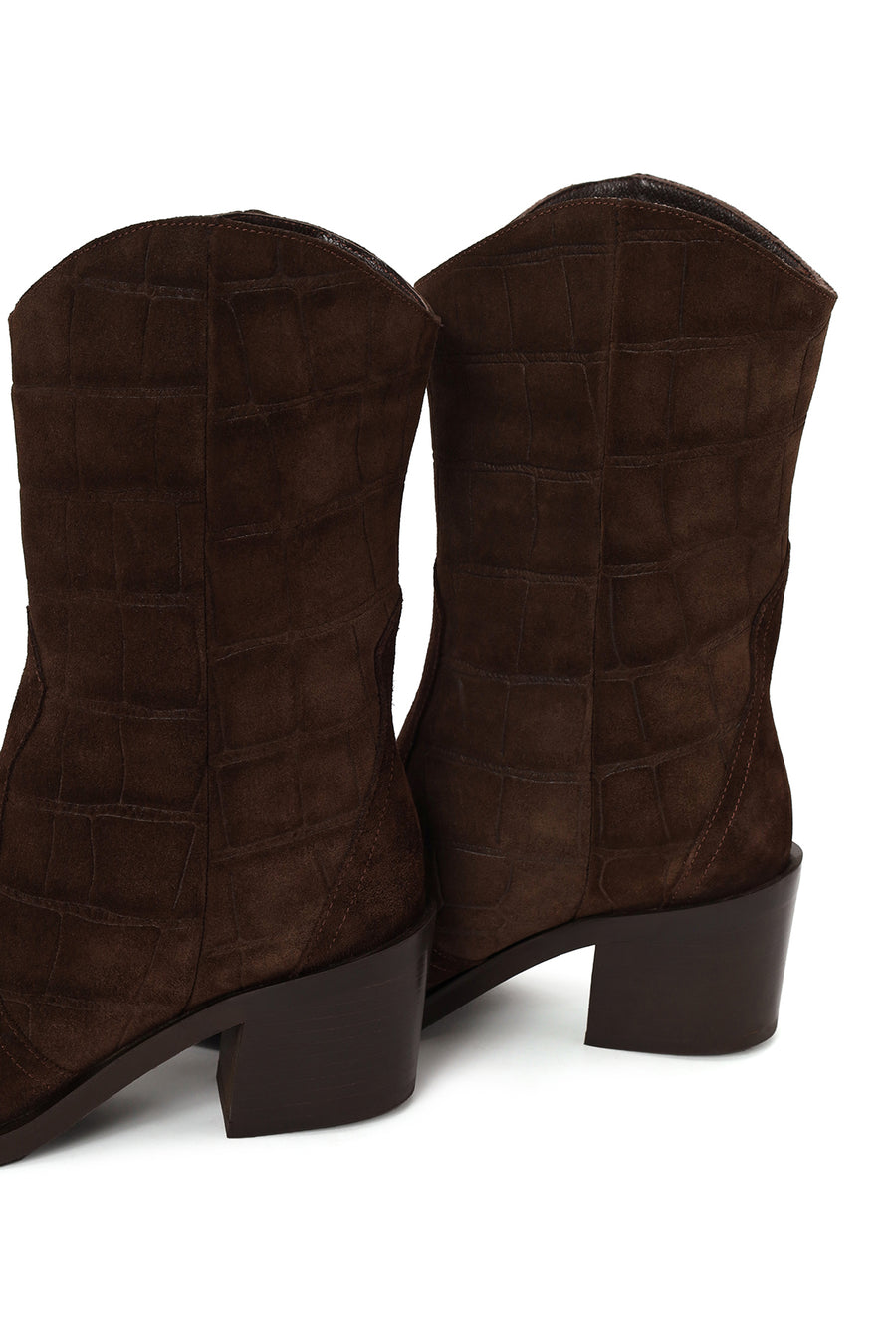 Woman Brown Printed Chunky-Heeled Suede Cowboy Boots