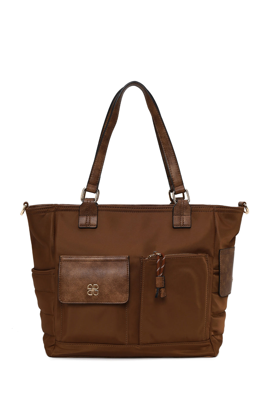 Woman Brown Long-Strap Fabric Shoulder Bag