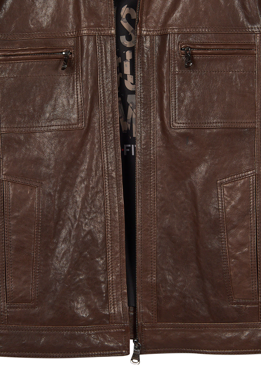 Wade Erkek Kahverengi Slim-Fit Deri Ceket