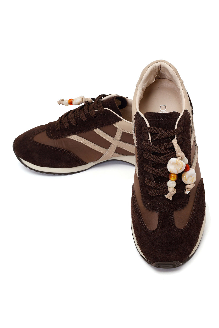 Kadın Kahverengi Bağcıklı Charmlı Deri Sneaker
