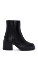 Women's Black Zippered Thick Heeled Leather Boots | Derimod