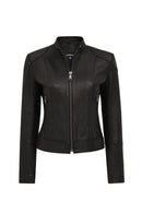 Prima Woman Black Short Leather Jacket | Derimod