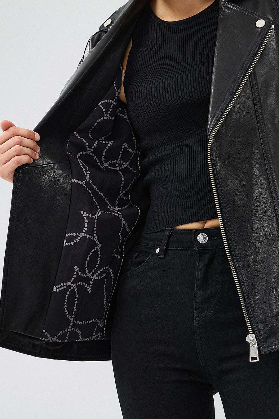 Zendaya Women's Black Belt Detailed Biker Leather Jacket