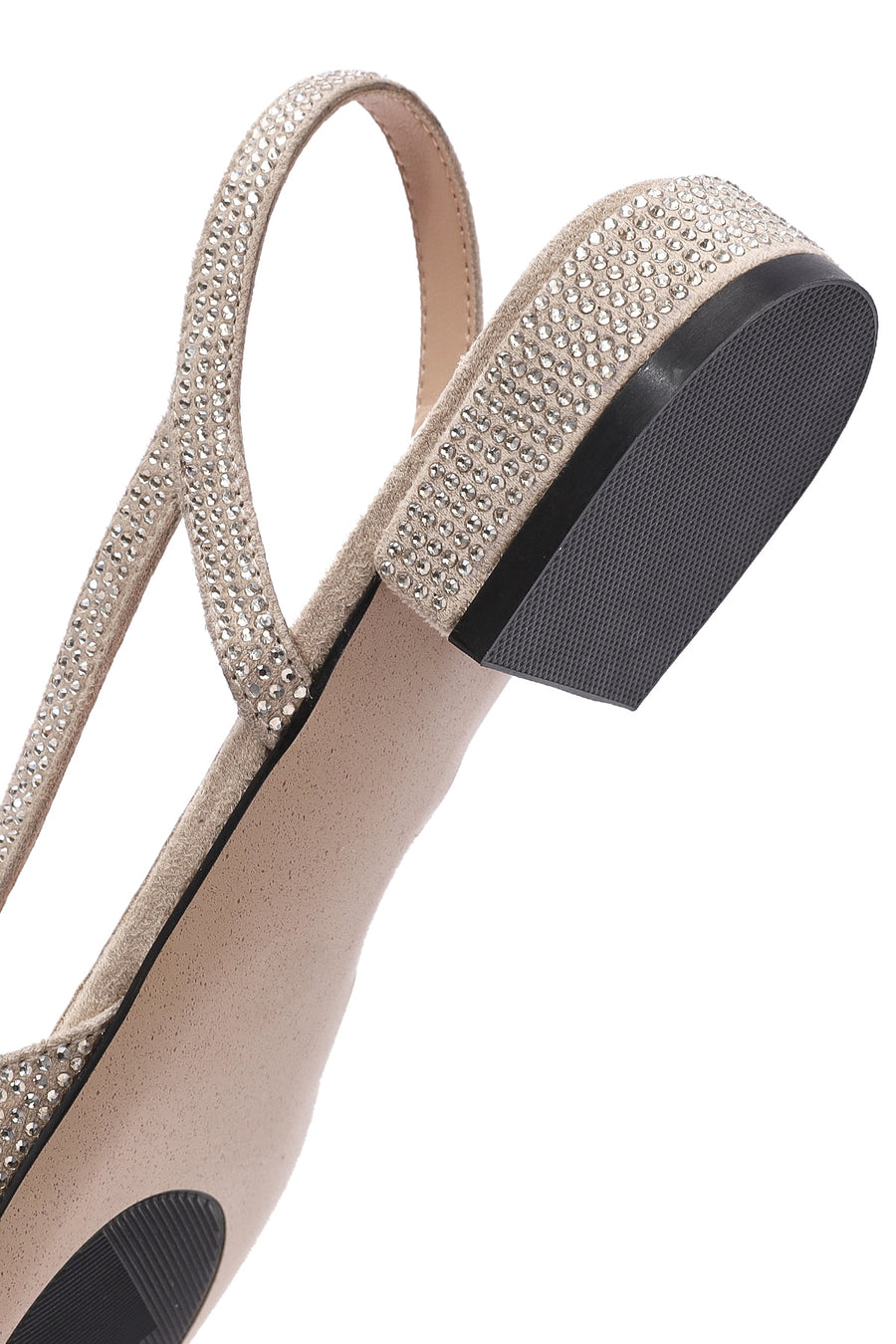 Women's Beige Open Back Stoned Ballerinas