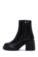 Women's Black Zippered Thick Heeled Leather Boots | Derimod