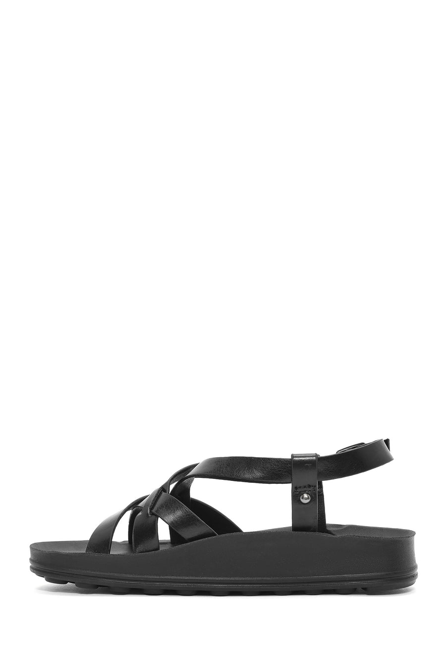 Women's Black Thick-Soled Metallic Sandals