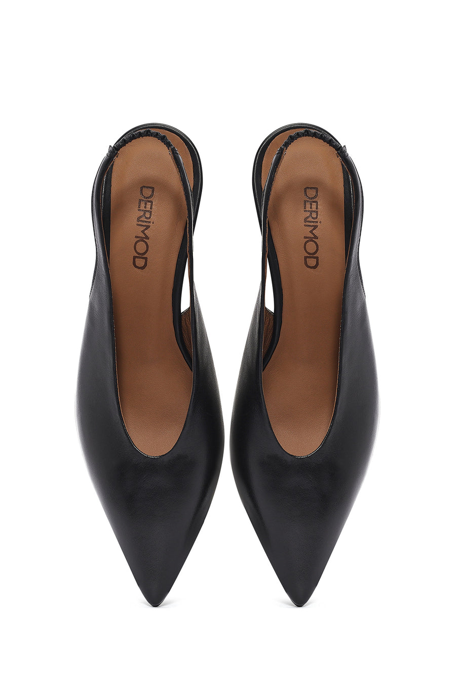Women's Black Slingback Elastic Low Heel Leather Shoes