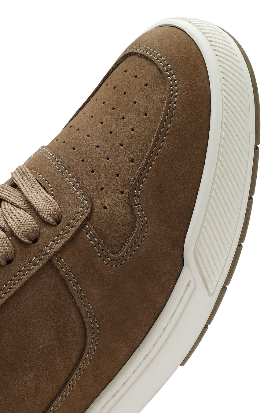 Men's Beige Lace-Up Nubuck Leather Sneaker