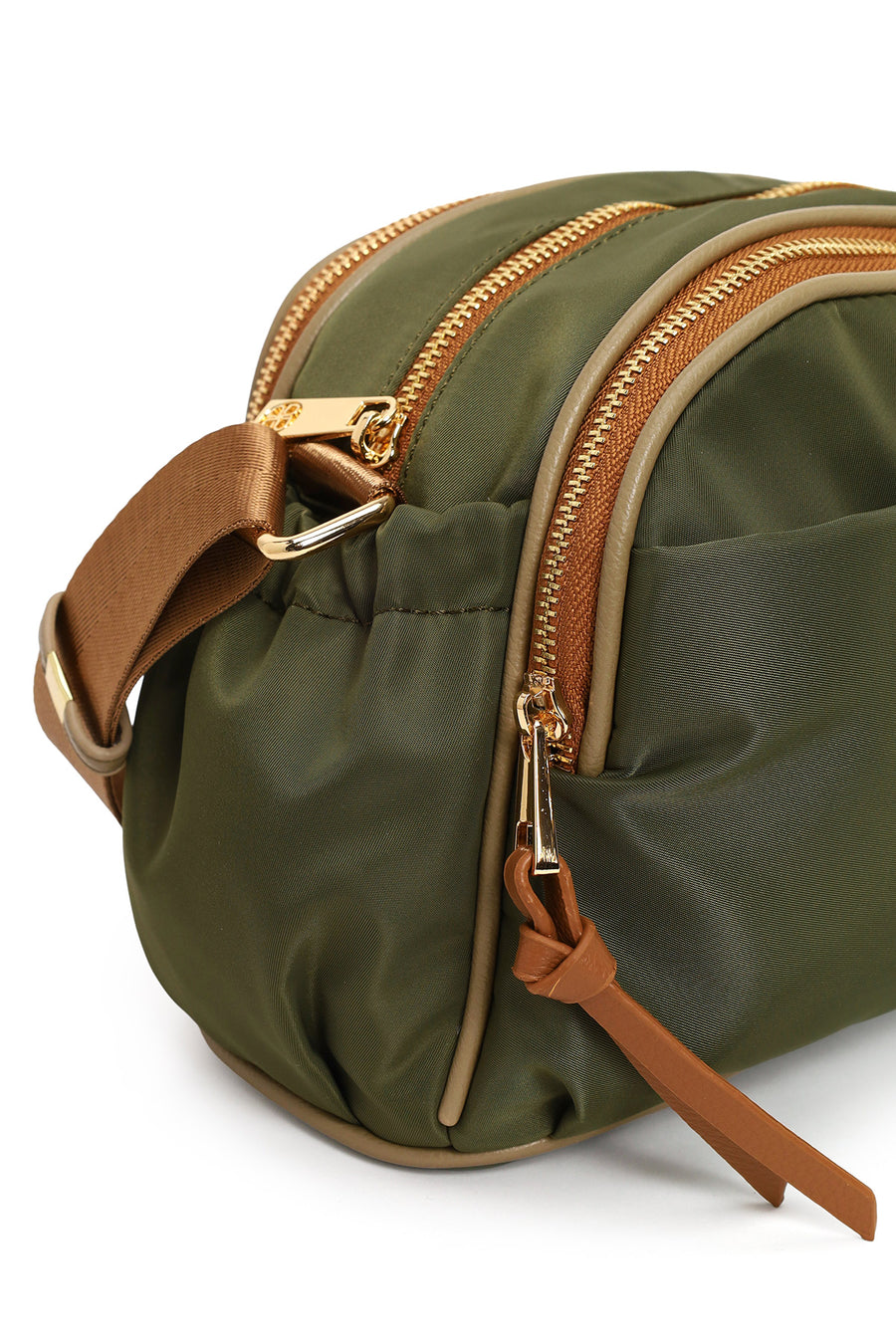 Woman Khaki Fabric Crossbody Bag