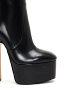 Women's Black Leather Platform Heeled Boots | Derimod