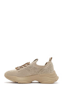 Derimod Zero Women's Beige Laced Stone Detailed Fabric Sneakers | Derimod