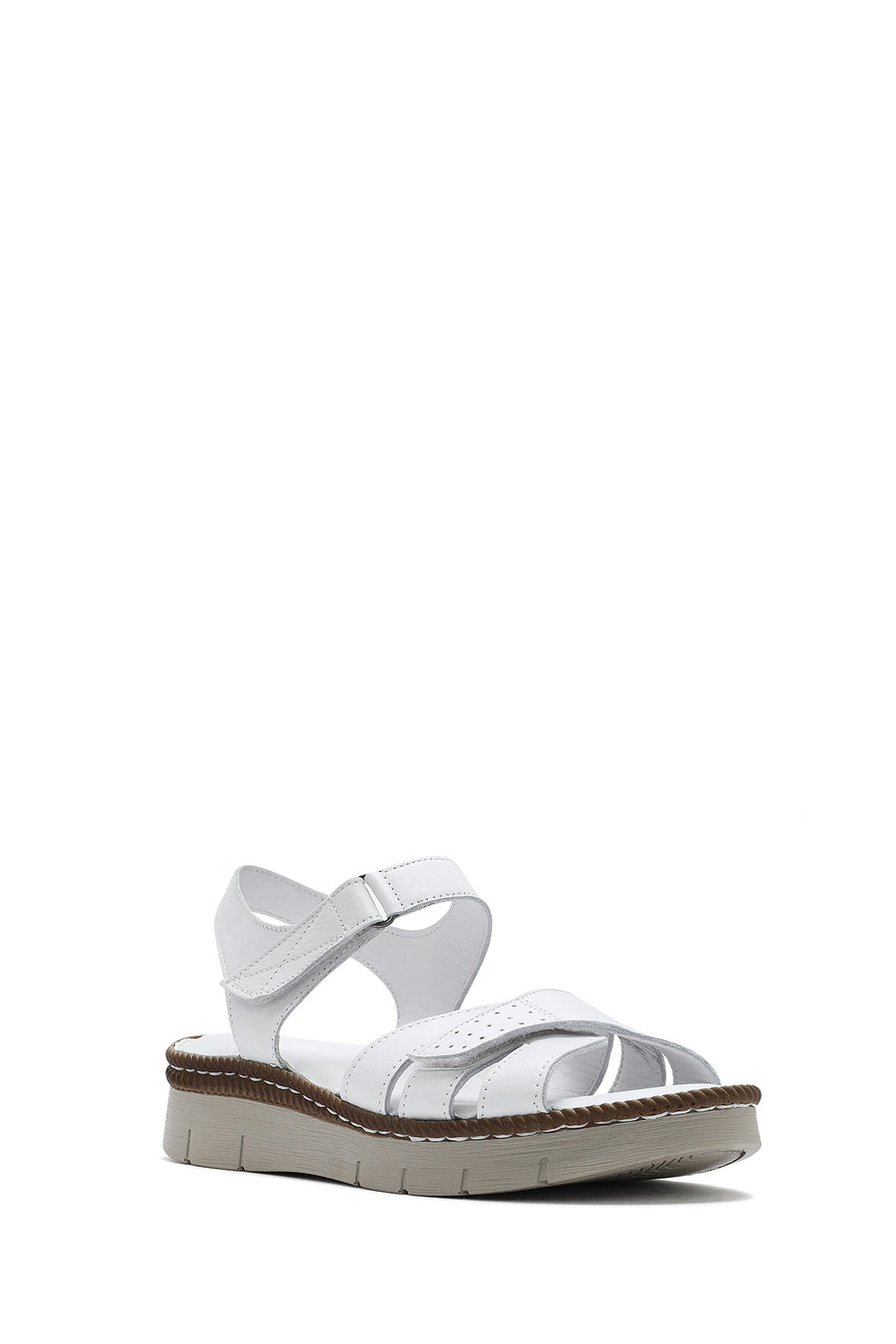 Women's White Ankle Strap Thick Soled Leather Comfort Sandals