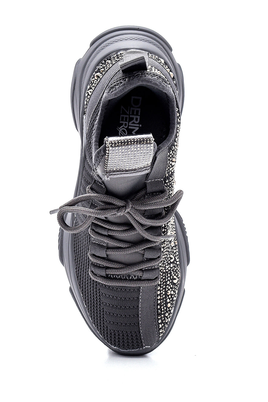Kadın Gri Taşlı Kalın Tabanlı Sneaker