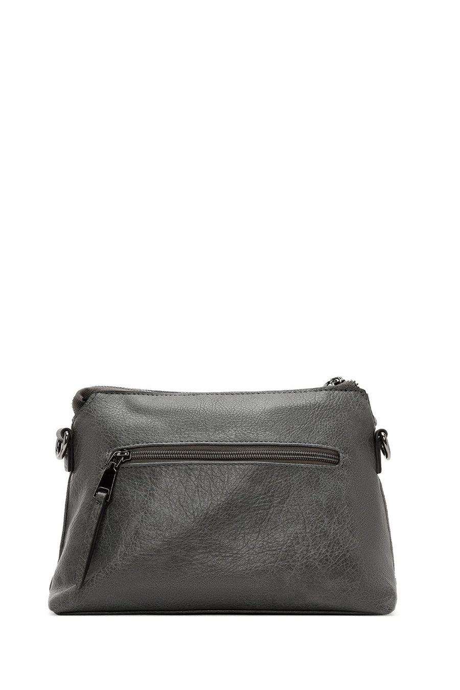 Woman Gray Long-Strap Suede Crossbody Bag
