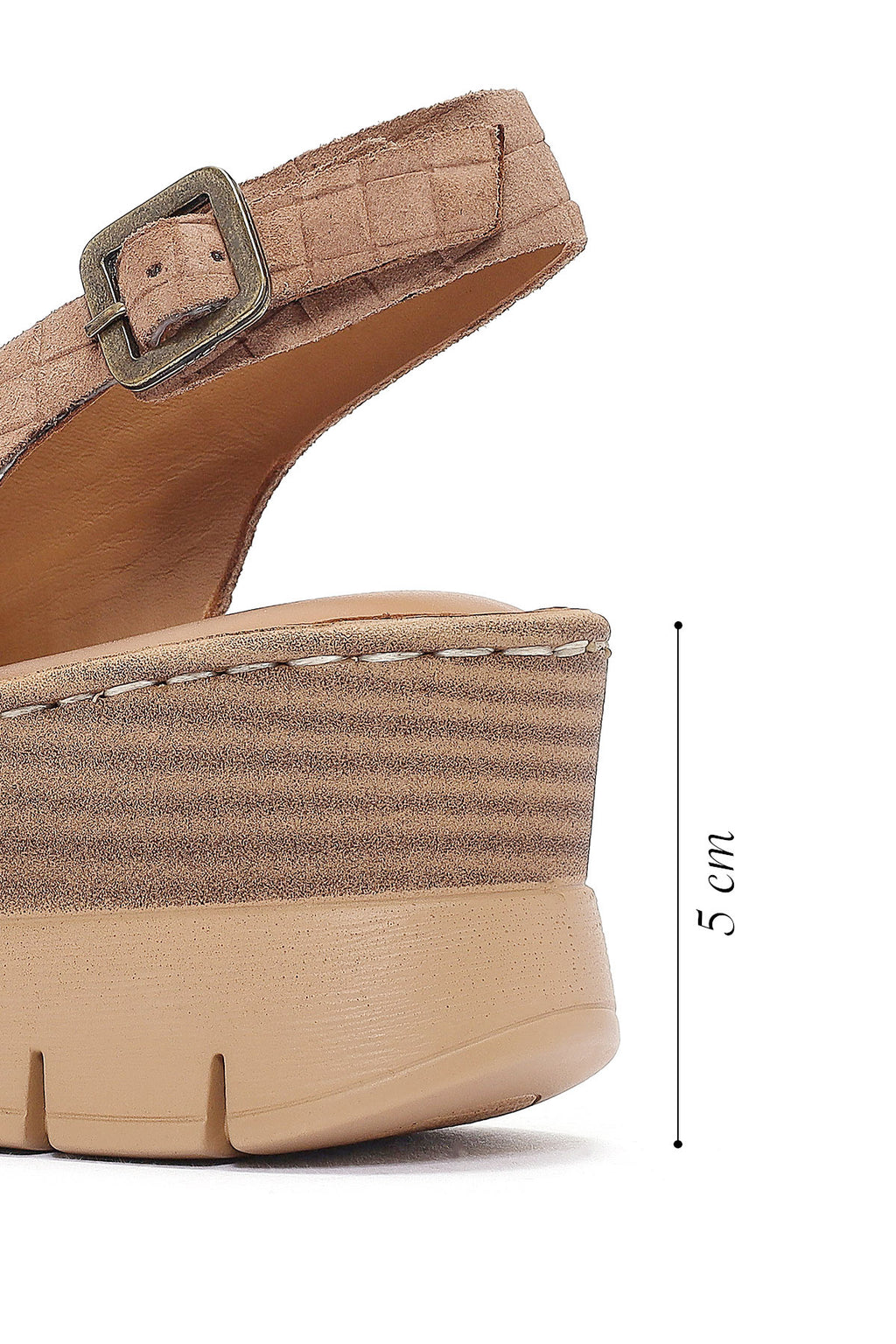 Kadın Pudra Bilekten Tokalı Dolgu Topuklu Süet Deri Comfort Sandalet