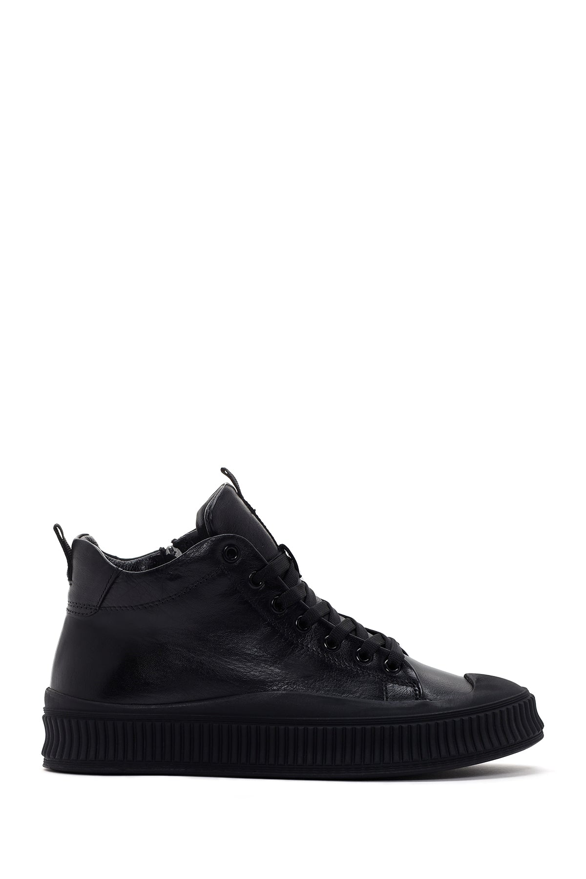 Men's Black Leather High Top Sneaker 23WFD622118 | Derimod