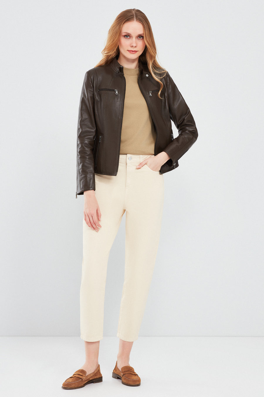 Maria Women's Brown Short Leather Jacket