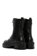 Women's Black Leather Zippered Boots | Derimod