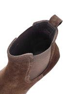 Women's Brown Wedge Heel Suede Leather Comfort Chelsea Boots | Derimod