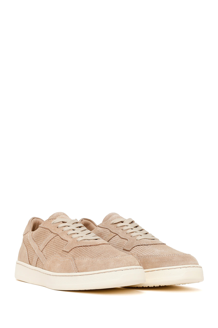 Woman Beige Lace-Up Suede Leather Sneaker