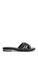 Women's Black Faux Leather Slippers | Derimod