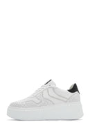 Woman White Laced Thick Sole Leather Sneakers | Derimod