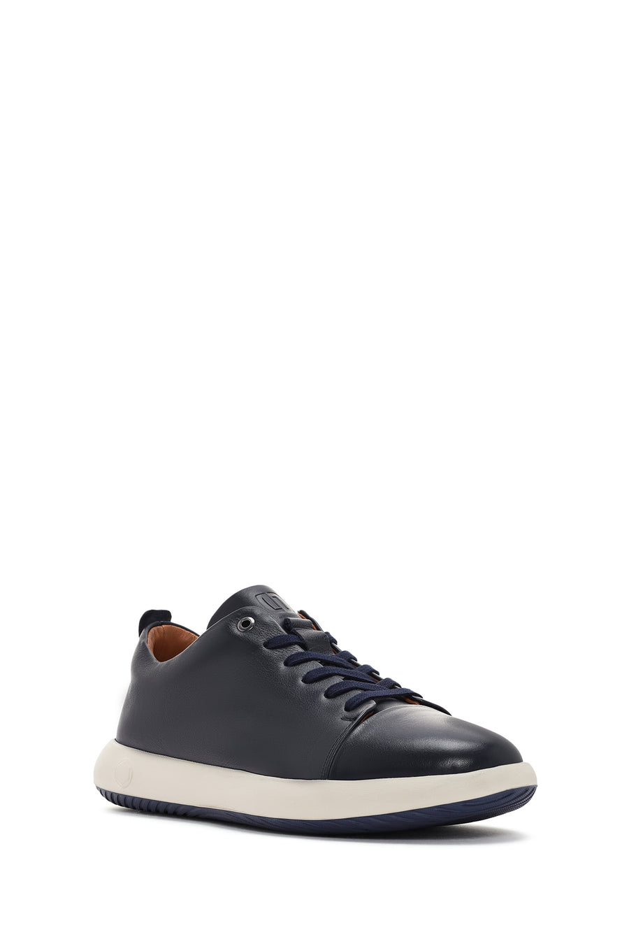 Erkek Lacivert Bağcıklı Deri Sneaker