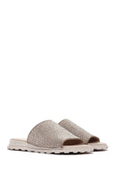 Women's Beige Stone Leather Slippers | Derimod