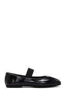 Women's Black Striped Patent Leather Ballerinas | Derimod