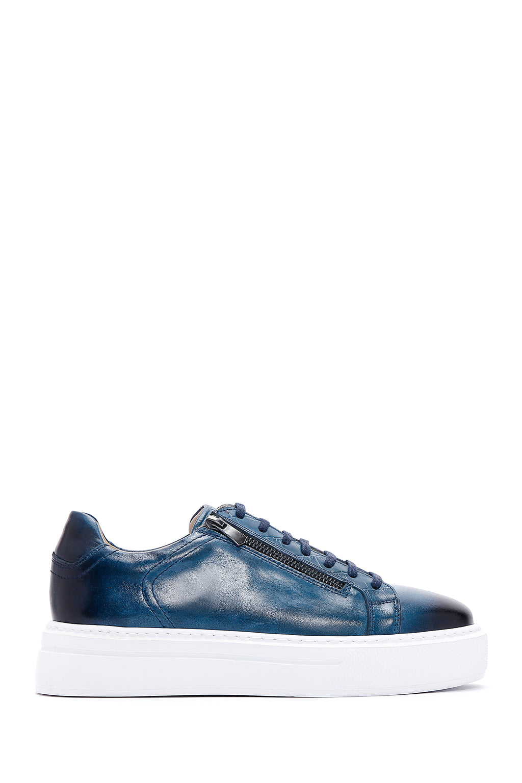 Erkek Mavi Deri Kalın Tabanlı Sneaker