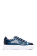 Men's Blue Leather Thick Soled Sneaker | Derimod